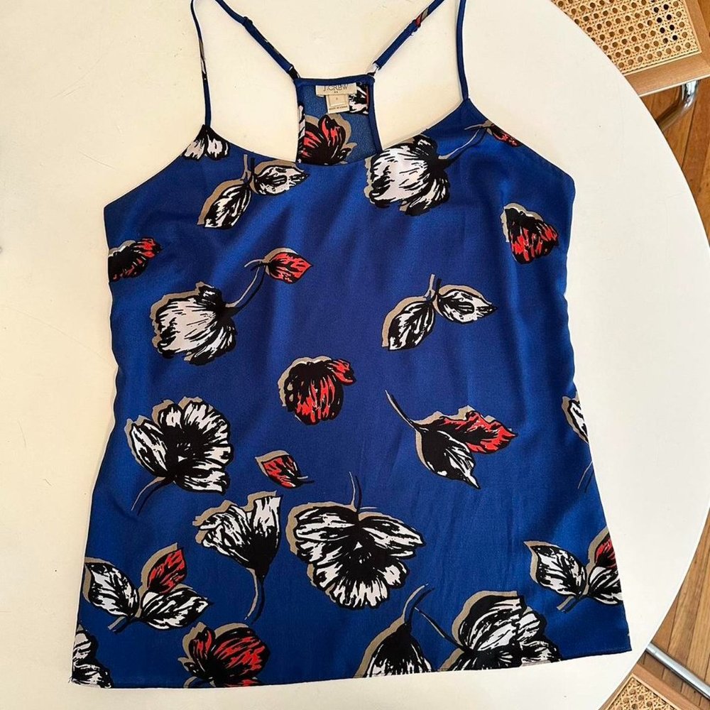 J CREW Silky Blue Floral Tank Top Size 6